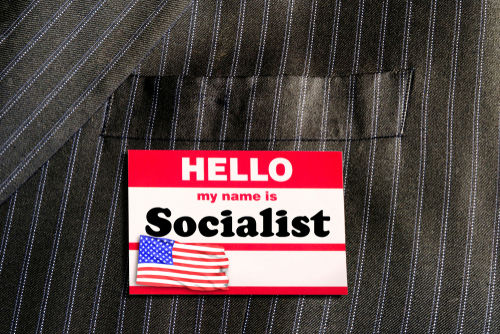 shutterstock1306450240jpg Name tag reading Hello, my name is Socialist.