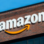 Amazon logo on a brick building.